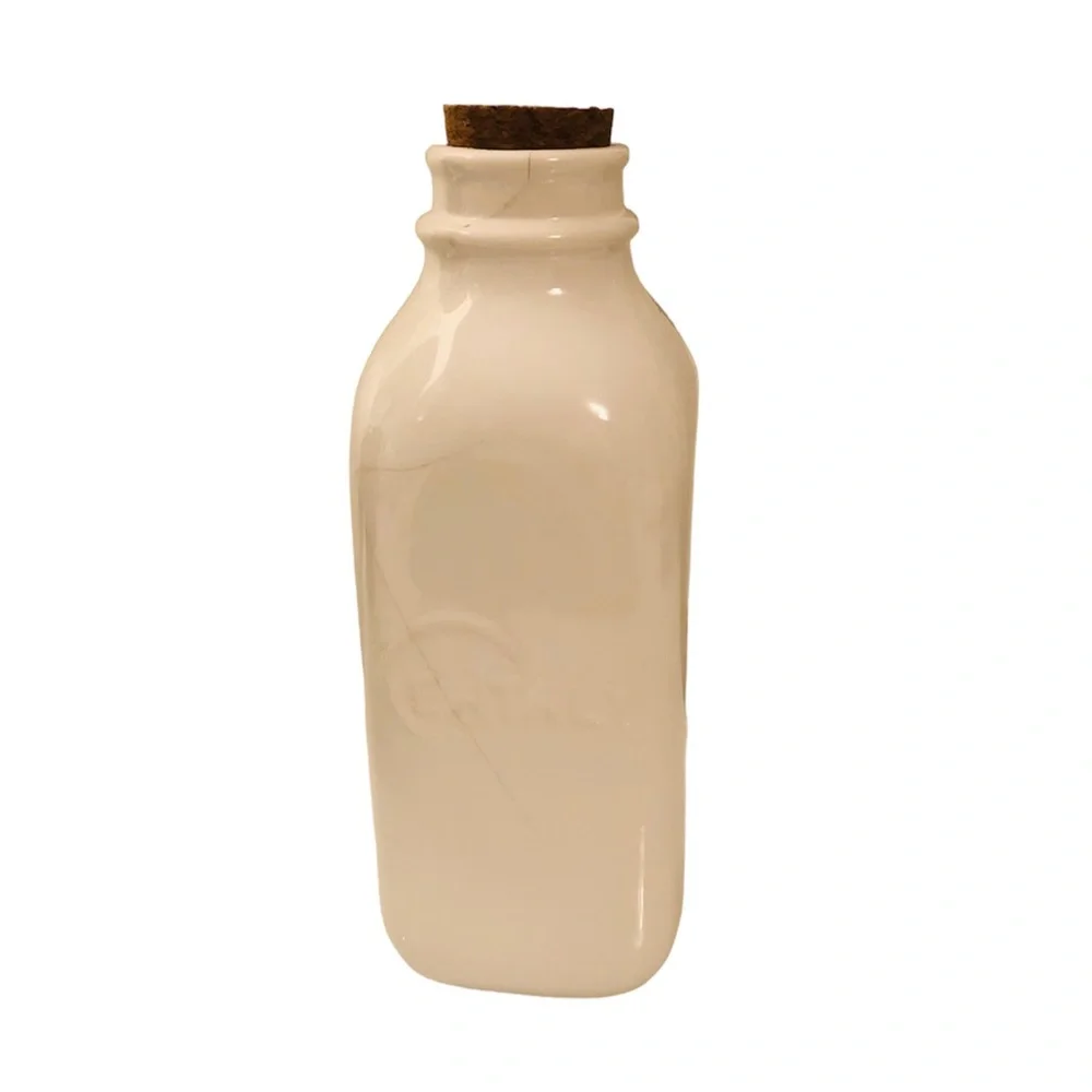 Eataly white glazed ceramic oil, vinegar storage bottle